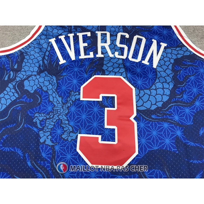 Maillot Philadelphia 76ers Allen Iverson NO 3 Asian Heritage Throwback 1996-97 Bleu